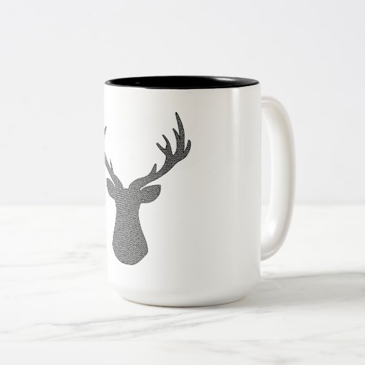 Rotwild - geometrisches Muster - Schwarzweiss. Zweifarbige Tasse (VorderseiteRechts)