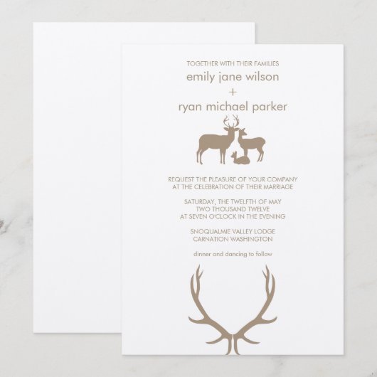Rotwild + Geweihe, die Einladung Wedding sind (Vorne/Hinten)