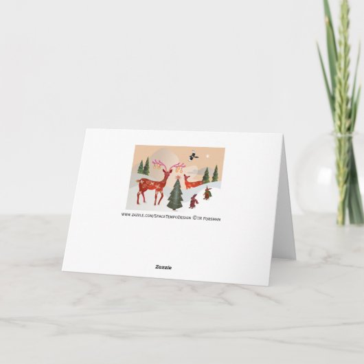 Rotwild, Häschen, Elster Weihnachten Karte (Rückseite)
