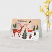 Rotwild, Häschen, Elster Weihnachten Karte (Gelbe Blume)