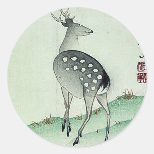 Rotwild im Herbst Ukiyoe Runder Aufkleber