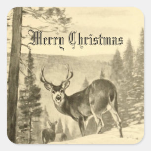 Rotwild im Holz Quadratischer Aufkleber