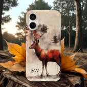 Rotwild im monogrammierten Wald iPhone 16 Hülle