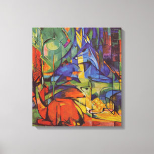 Rotwild im Wald II durch Franz Marc, Vintage Kunst Leinwanddruck