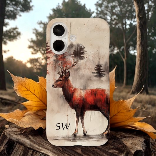 Rotwild im Wald Mit Monogramm Case-Mate iPhone Hülle
