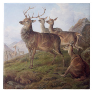 Rotwild in einer Hochland-Landschaft, 1872 (Öl Fliese