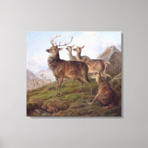 Rotwild in einer Hochland-Landschaft, 1872 (Öl Leinwanddruck