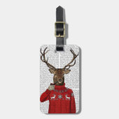 Rotwild in Ski-Strickjacke 2 Gepäckanhänger (Vorderseite vertikal)