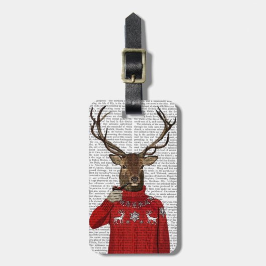 Rotwild in Ski-Strickjacke 2 Gepäckanhänger (Vorderseite vertikal)