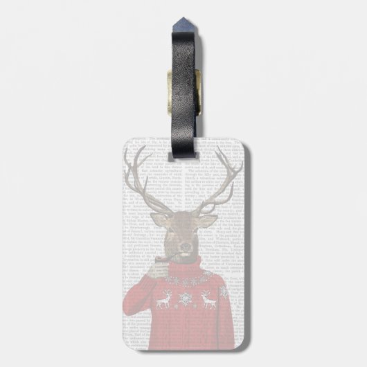 Rotwild in Ski-Strickjacke 2 Gepäckanhänger (Rückseite vertikal)