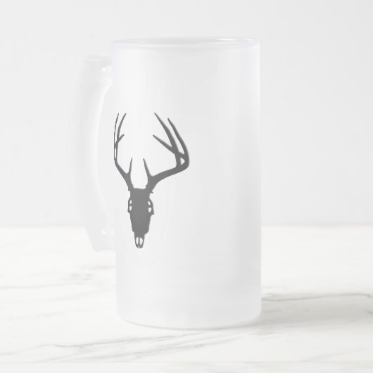 Rotwild-Jagd-Schädel mit den Geweihen Mattglas Bierglas (Vorderseite Links)