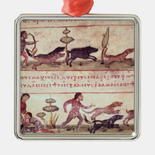 Rotwild-Jagd Silbernes Ornament