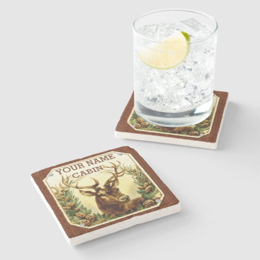 Rotwild-Kabine personalisiert mit hölzernem Korn Steinuntersetzer (Seitenansicht)