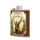 Rotwild-Kiefern-Kegel personalisiert mit hölzernem Flachmann (Links)