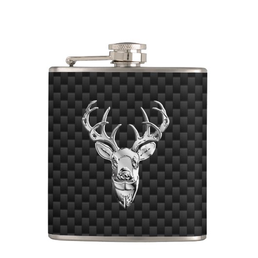 Rotwild-Kopf auf Kohlenstoff-Faser-Art-Druck Flachmann (Vorderseite)