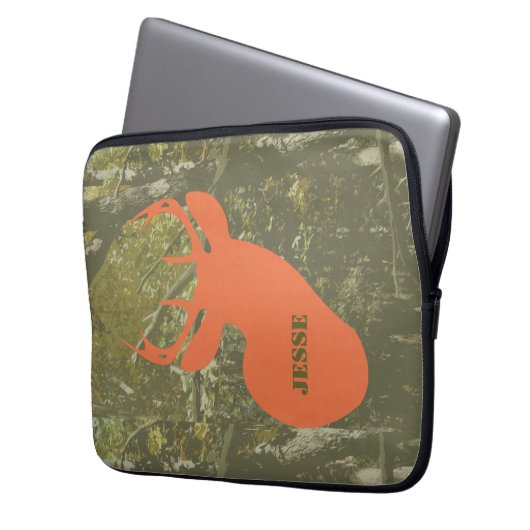 Rotwild-Kopf u. Tarnungs-Elektronik-Tasche Laptopschutzhülle (Vorderseite Links)