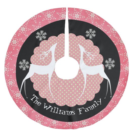 Rotwild, Punkte und Schneeflocke-personalisierter Polyester Weihnachtsbaumdecke (Vorderseite)