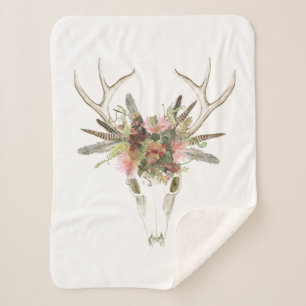 Rotwild-Schädel u. Blumen Sherpadecke