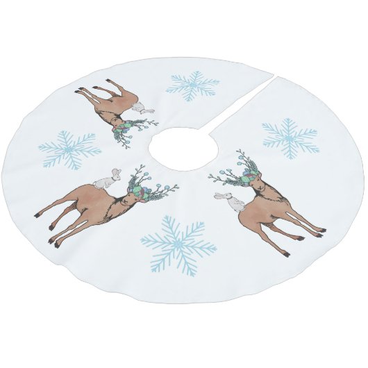 Rotwild-Schneeflocke-Baum-Rock Polyester Weihnachtsbaumdecke (Schrägansicht)