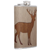 Rotwild-Silhouette graviert auf hölzernem Entwurf Flachmann (Rechts)