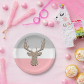 Rotwild-Silhouette, Hirsch auf Blauem und Grauem Pappteller (Party)