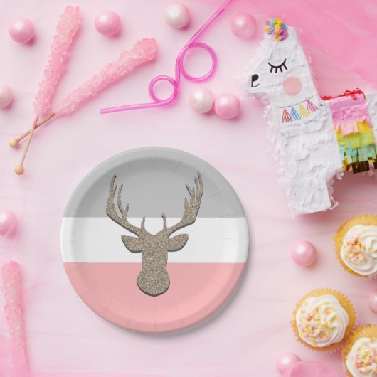 Rotwild-Silhouette, Hirsch auf Blauem und Grauem Pappteller (Party)