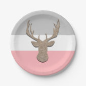 Rotwild-Silhouette, Hirsch auf Blauem und Grauem Pappteller (Vorderseite)