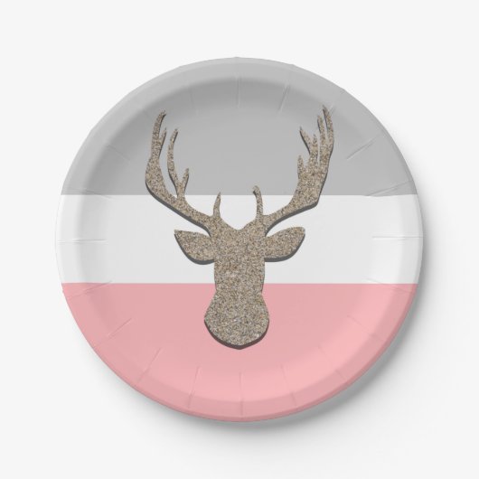 Rotwild-Silhouette, Hirsch auf Blauem und Grauem Pappteller (Vorderseite)