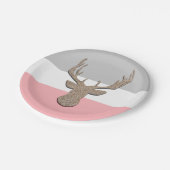 Rotwild-Silhouette, Hirsch auf Blauem und Grauem Pappteller (Schrägansicht)