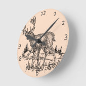 Rotwild-Szene Runde Wanduhr (Winkel)