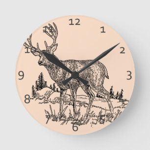 Rotwild-Szene Runde Wanduhr