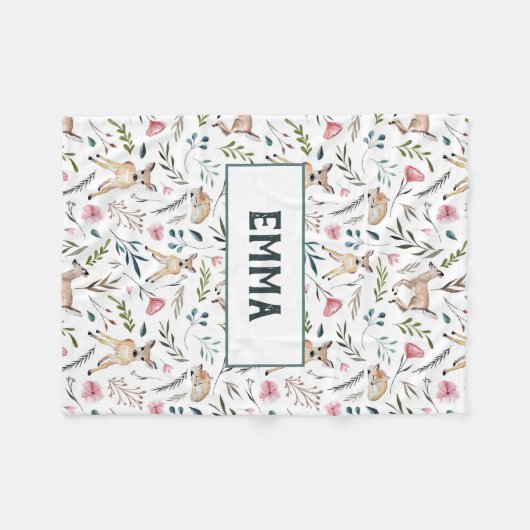 Rotwild und Blumen personailzed Babydecke Fleecedecke (Vorderseite (Horizontal))