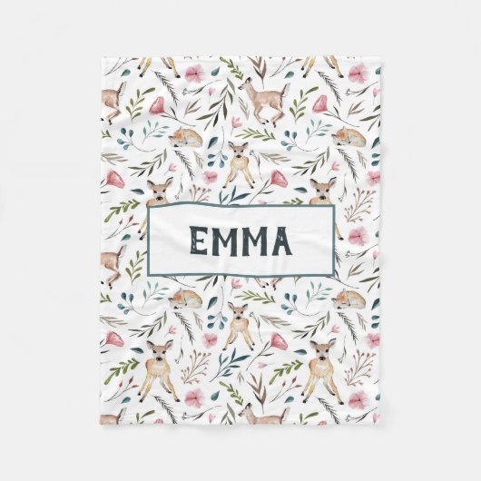 Rotwild und Blumen personailzed Babydecke Fleecedecke (Vorderseite)