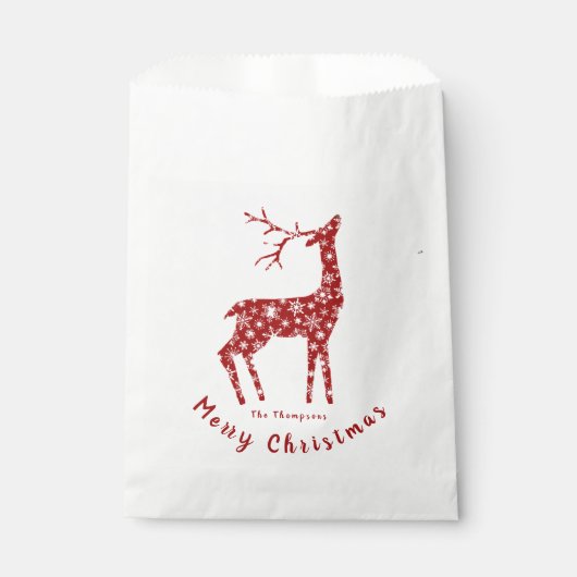 Rotwild und Schneeflocken personalisierte Weihnach Geschenktütchen (Vorderseite)