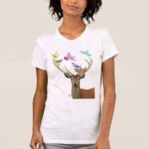 Rotwild-und Vogel-Nest-Pastellfarben T-Shirt