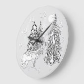 Rotwild, Winter, Wald, Weihnachtsbäume, einfarbig Große Wanduhr (Winkel)
