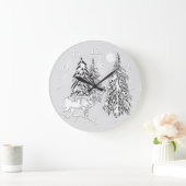 Rotwild, Winter, Wald, Weihnachtsbäume, einfarbig Große Wanduhr (Zuhause)