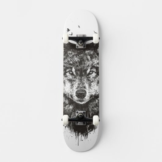 Rotwildwolf (Schwarzweiss) Skateboard (Vorderseite)