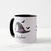 Rotzerhut mit Fledermäusen und Name Halloween Tasse (Vorderseite Links)
