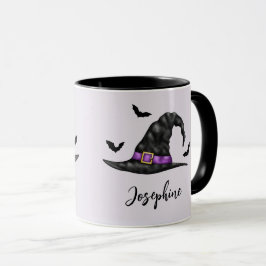 Rotzerhut mit Fledermäusen und Name Halloween Tasse