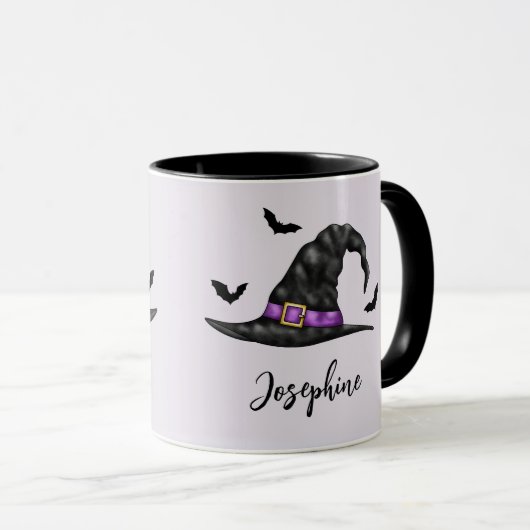 Rotzerhut mit Fledermäusen und Name Halloween Tasse (VorderseiteRechts)