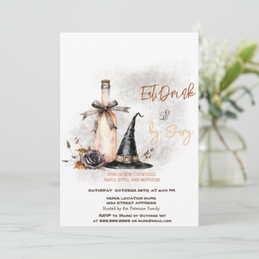 Rotzhut Rose Kostüme & Cocktail Halloween Einladung (Stehend Vorderseite)