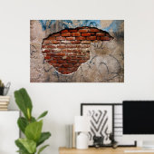 Rotziegel unter Graffiti-Zementmauer Poster (Heimbüro)