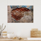 Rotziegel unter Graffiti-Zementmauer Poster (Küche)