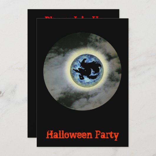 Rotzstock Blauer Mond Halloween Einladung (Vorne/Hinten)