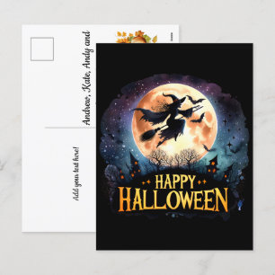 Rotzunge auf Broom fliegen - glückliches Halloween Feiertagspostkarte