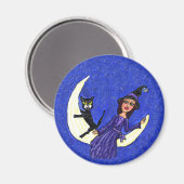 Rotzunge auf dem Mondschwarzen Kat Magnet (Vorderseite/Rückseite)