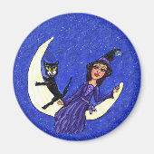 Rotzunge auf dem Mondschwarzen Kat Magnet (Vorne)