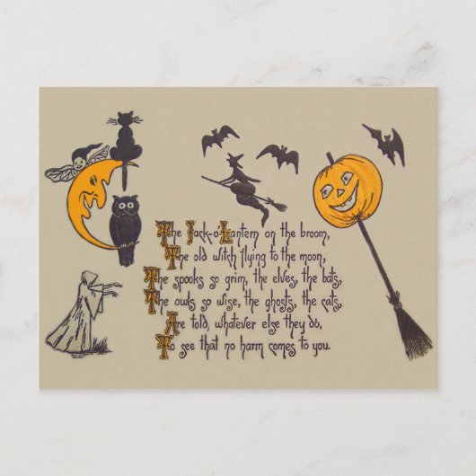 Rotzunge Bat Owl Black Cat Jack O' Lantern Postkarte (Vorderseite)