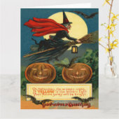 Rotzunge Broom Flying Black Cat Bat Karte (Gelbe Blume)